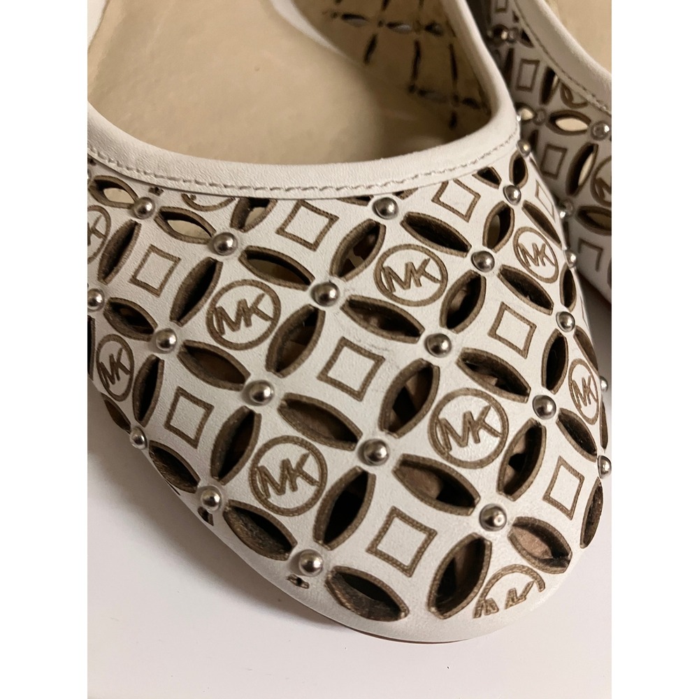 Michael Kors Womens White Leather Laser Cut Studded Ballet Flats 10M PW13K